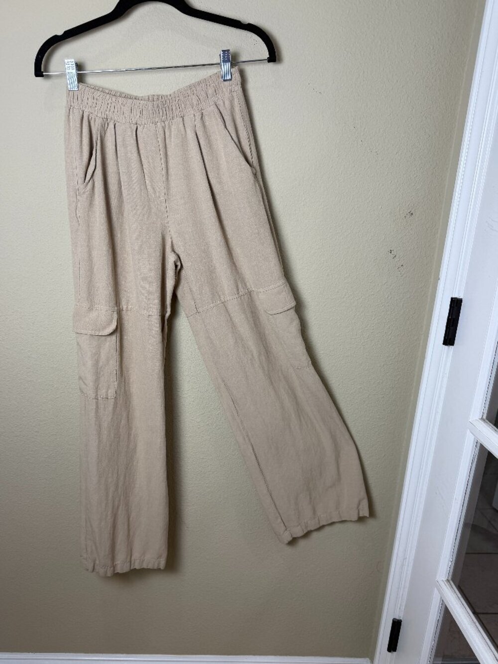 Bershka European Linen Blend Cargo Wide Leg Pants Trousers Size Small